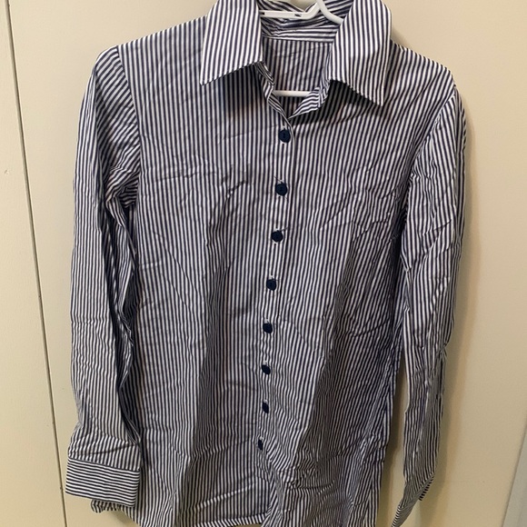 White and blue striped button up shirt - Picture 1 of 3